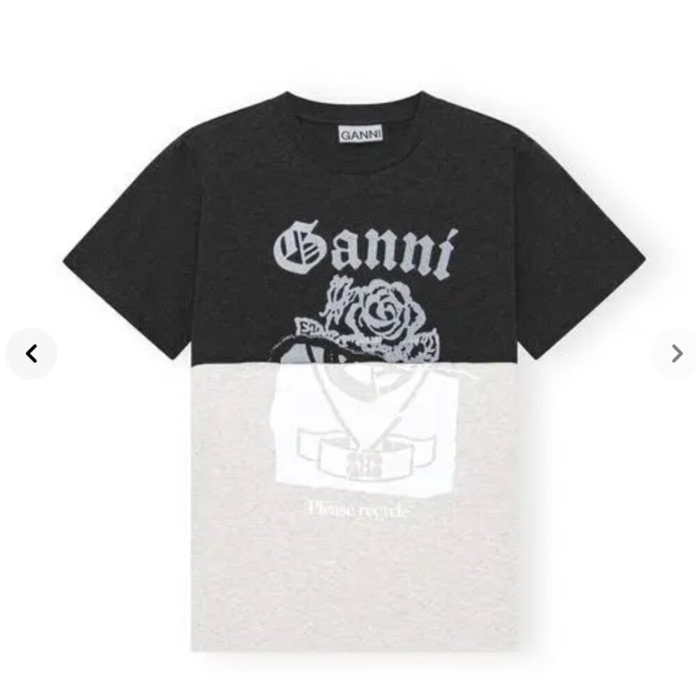 Ganni Black and White Colorblock Logo Tee